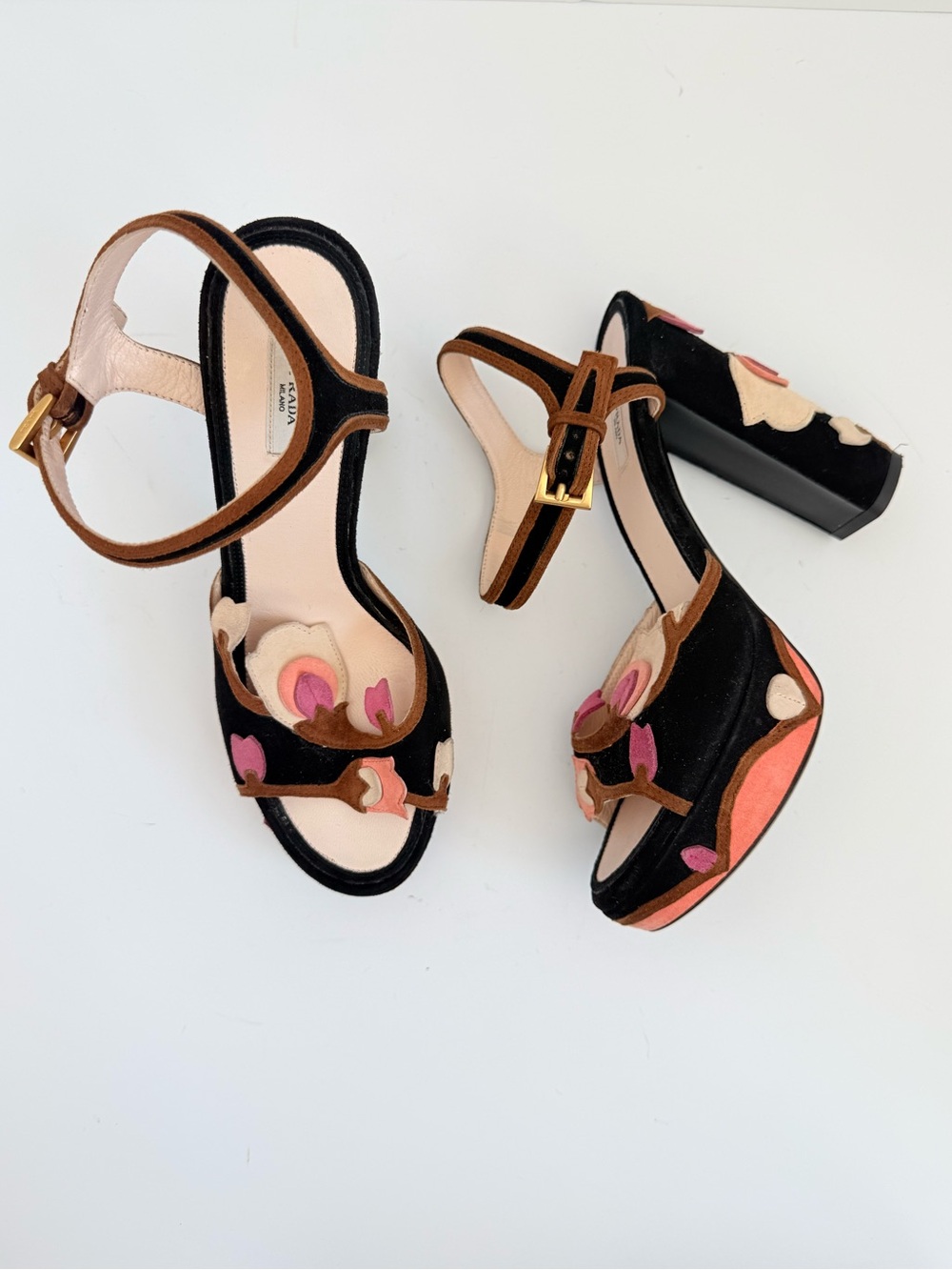 Prada SS 2008 Fairy Collection Floral Appliqué Platform Sandals Size 36